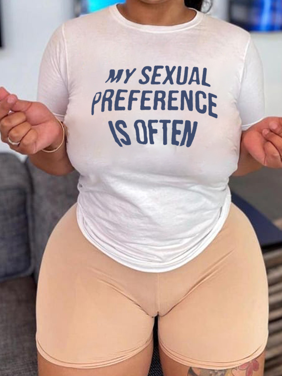 

Lovely Plus Size Casual O Neck Letter Print White T-shirt