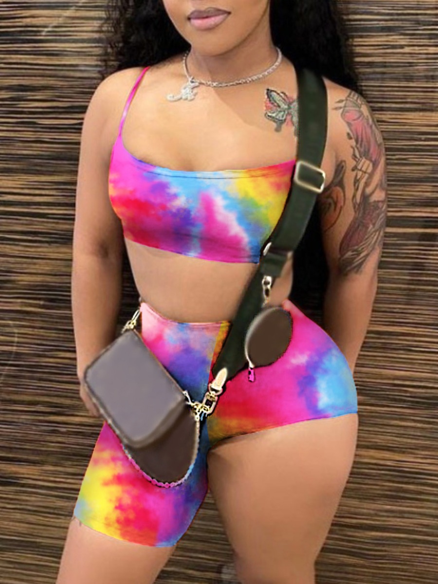 

Lovely Casual Tie Dye Asymmetrical Multicolor Two Piece Shorts Set, Multi