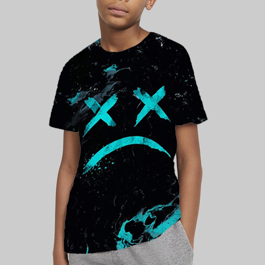 

Lovely Boy Casual O Neck Graffiti Print Black T-shirt