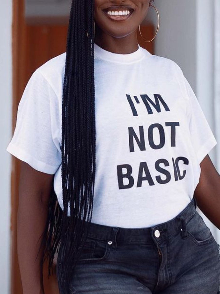 

Lovely Casual O Neck Letter Print White Plus Size T-shirt