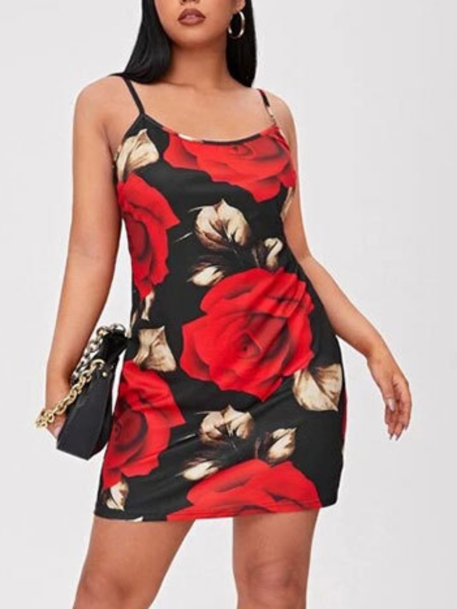 

Lovely Plus Size Boho Floral Print Patchwork Black Mini Dress
