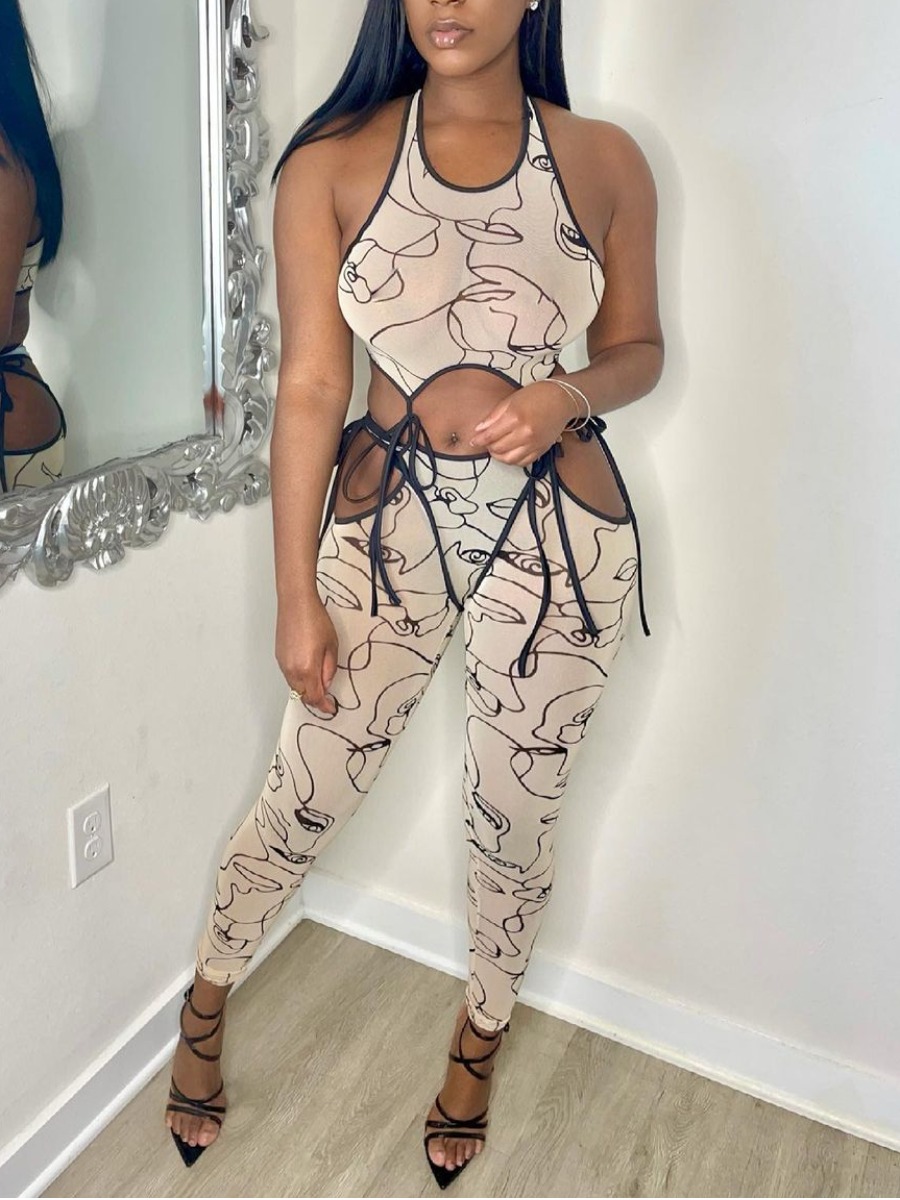 

Lovely Casual Print Bandage Hollow-out Design White One-piece Jumpsuit