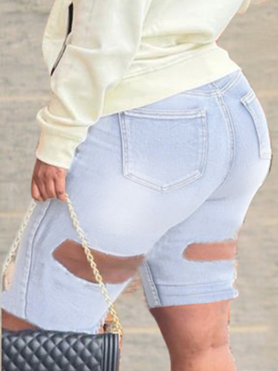 

Lovely Street High-waisted Ripped Baby Blue Denim Shorts