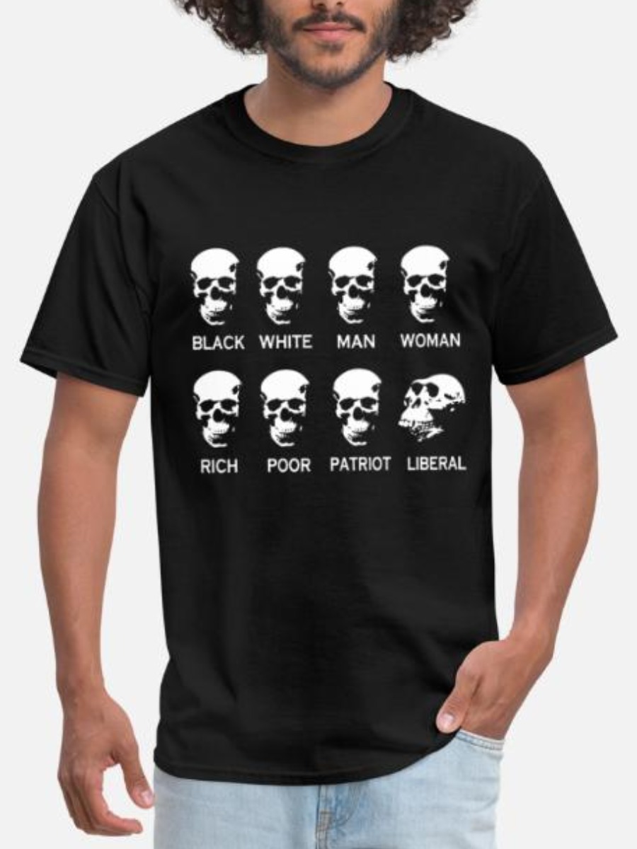 

Lovely Men Casual O Neck Skull Head Letter Print Black T-shirt