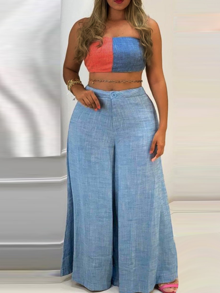 

Lovely Sweet Off The Shoulder Baby Blue Plus Size Denim Two Piece Skirt Set