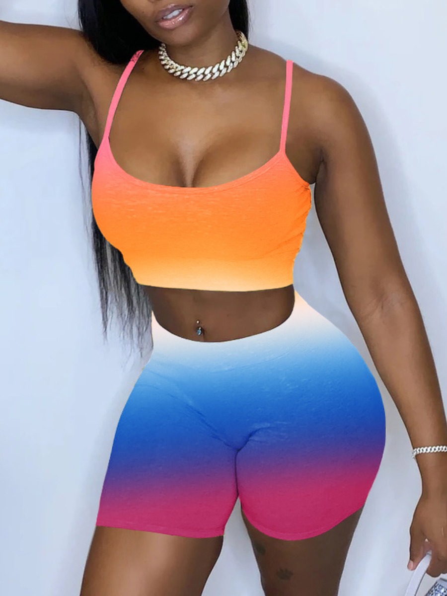 

Lovely Street U Neck Gradient Croci Two Piece Shorts Set