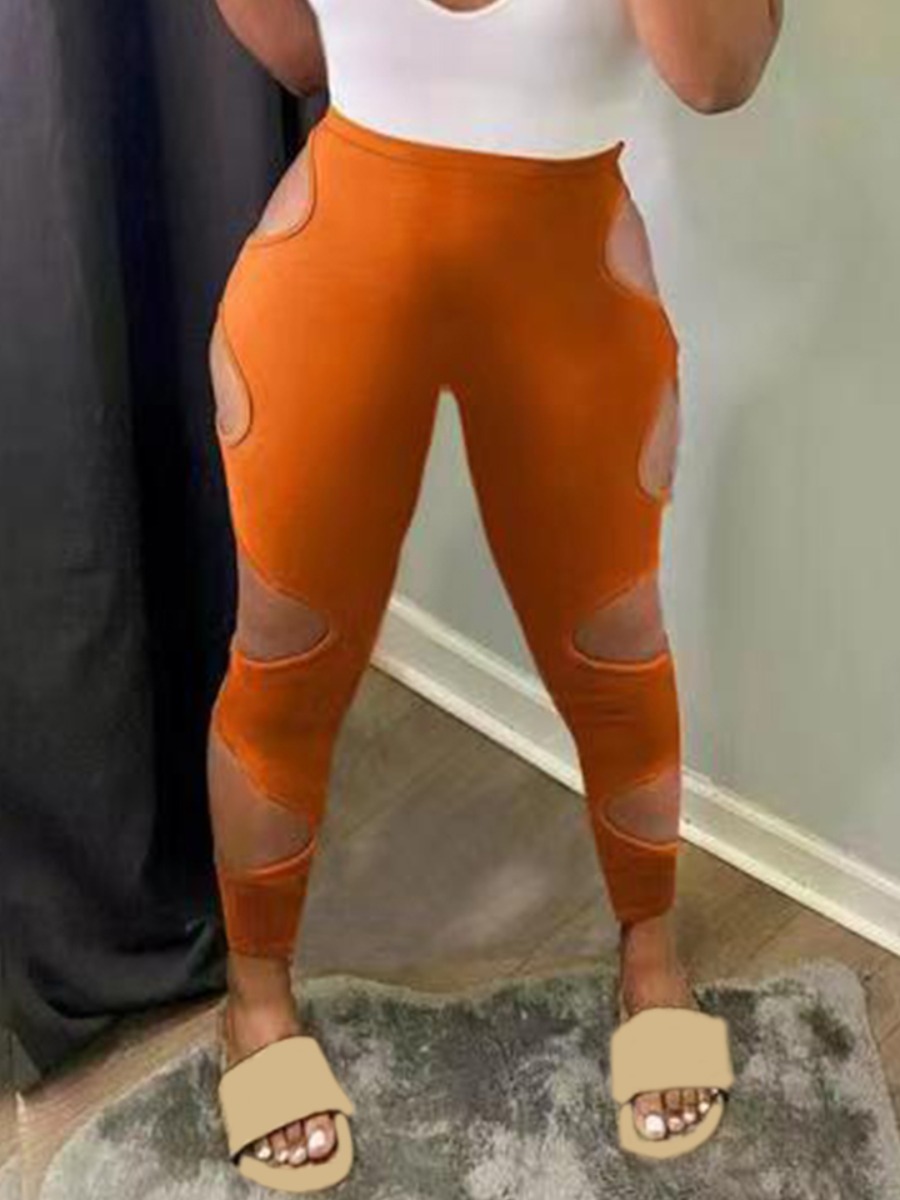 

Lovely Street Mid Waist Hollow-out Croci Pants