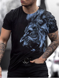 LW Men Street O Neck Lion Print Black T-shirt