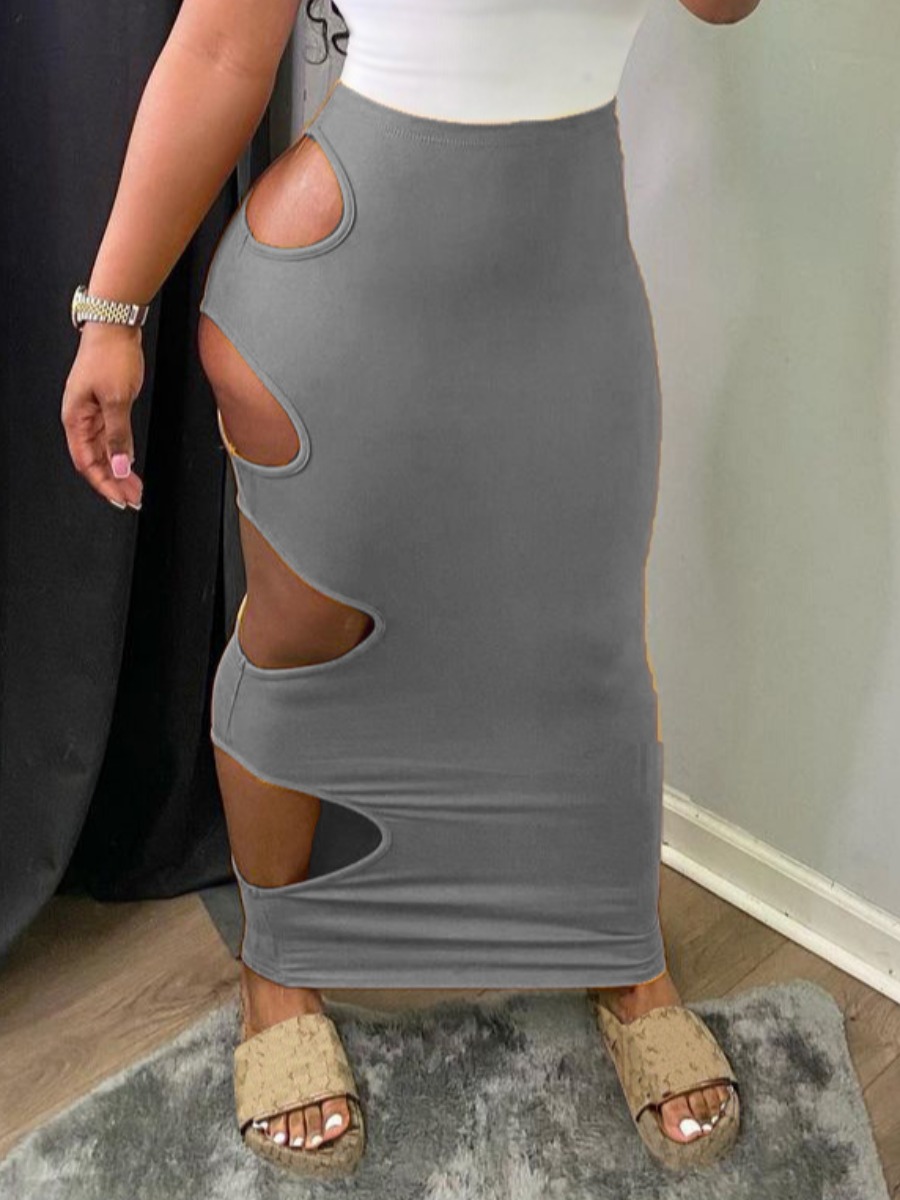 

LW Sexy Hollow-out Skinny Grey Ankle Length Skirt