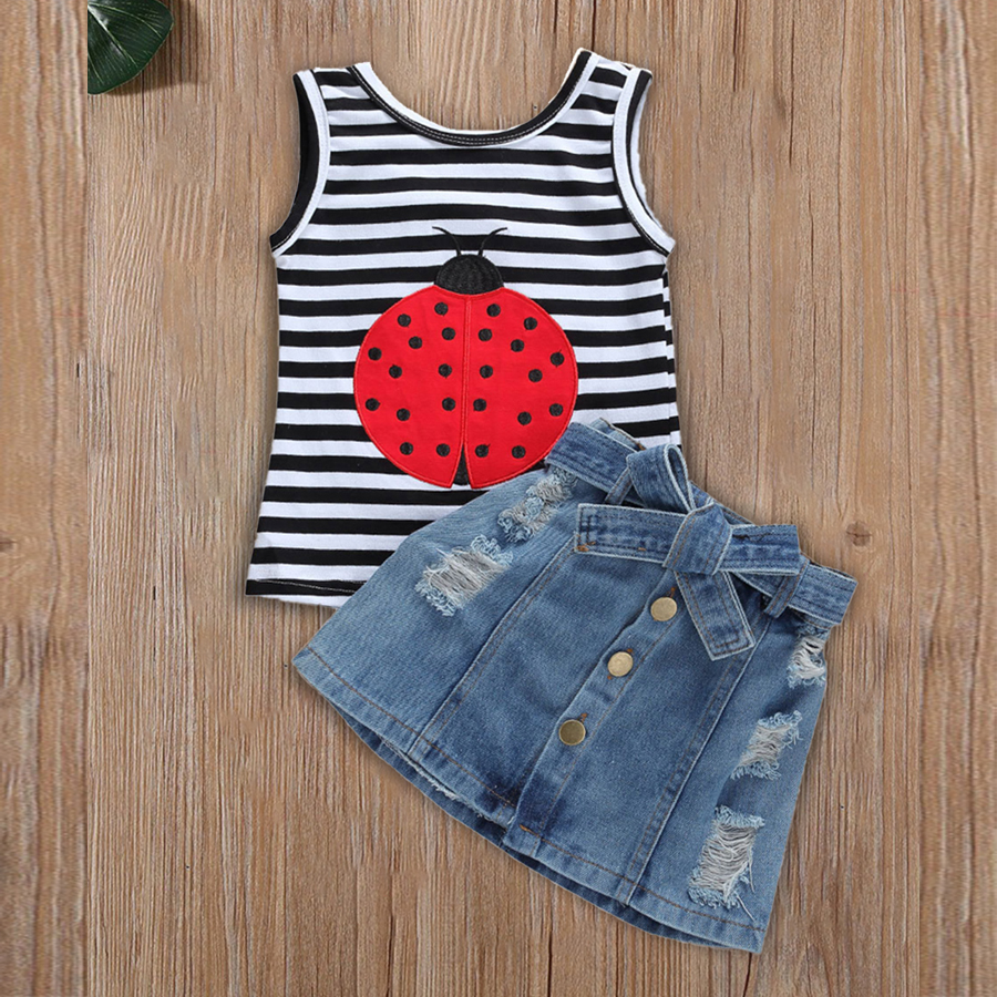 

Lovely Girl Casual Striped Ripped Bandage Design Black Two Piece Skirt Set, Black stripe