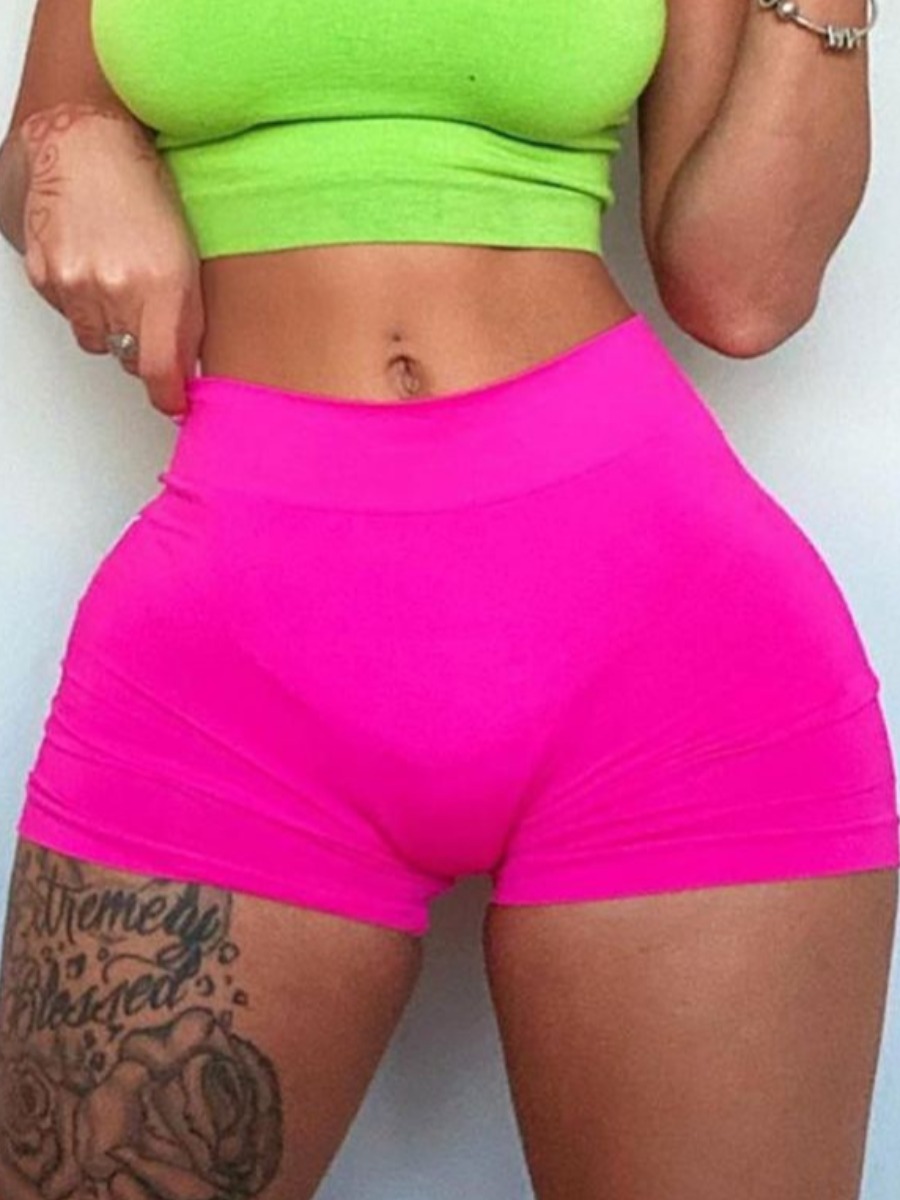 

Lovely Casual Mid Waist Elastic Rose Red Shorts