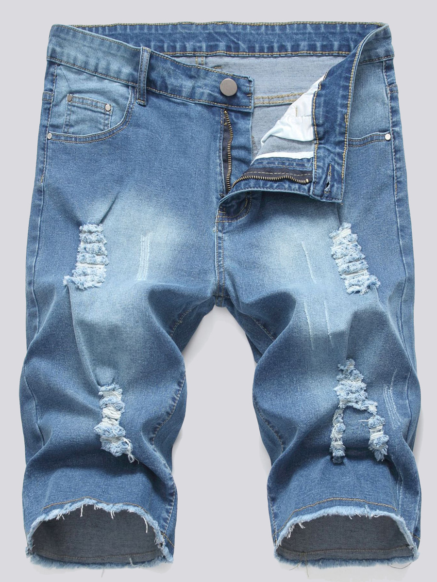 

Lovely Men Casual Ripped Raw Edge Blue Denim Shorts