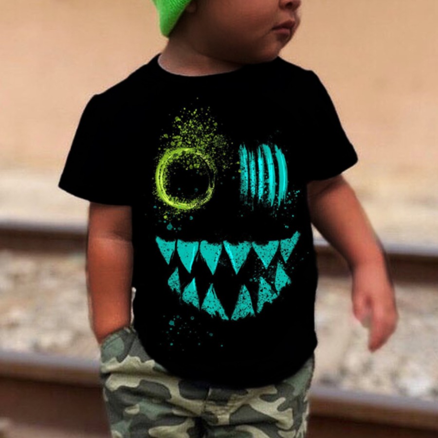 

Lovely Boy Street O Neck Graffiti Print Black T-shirt