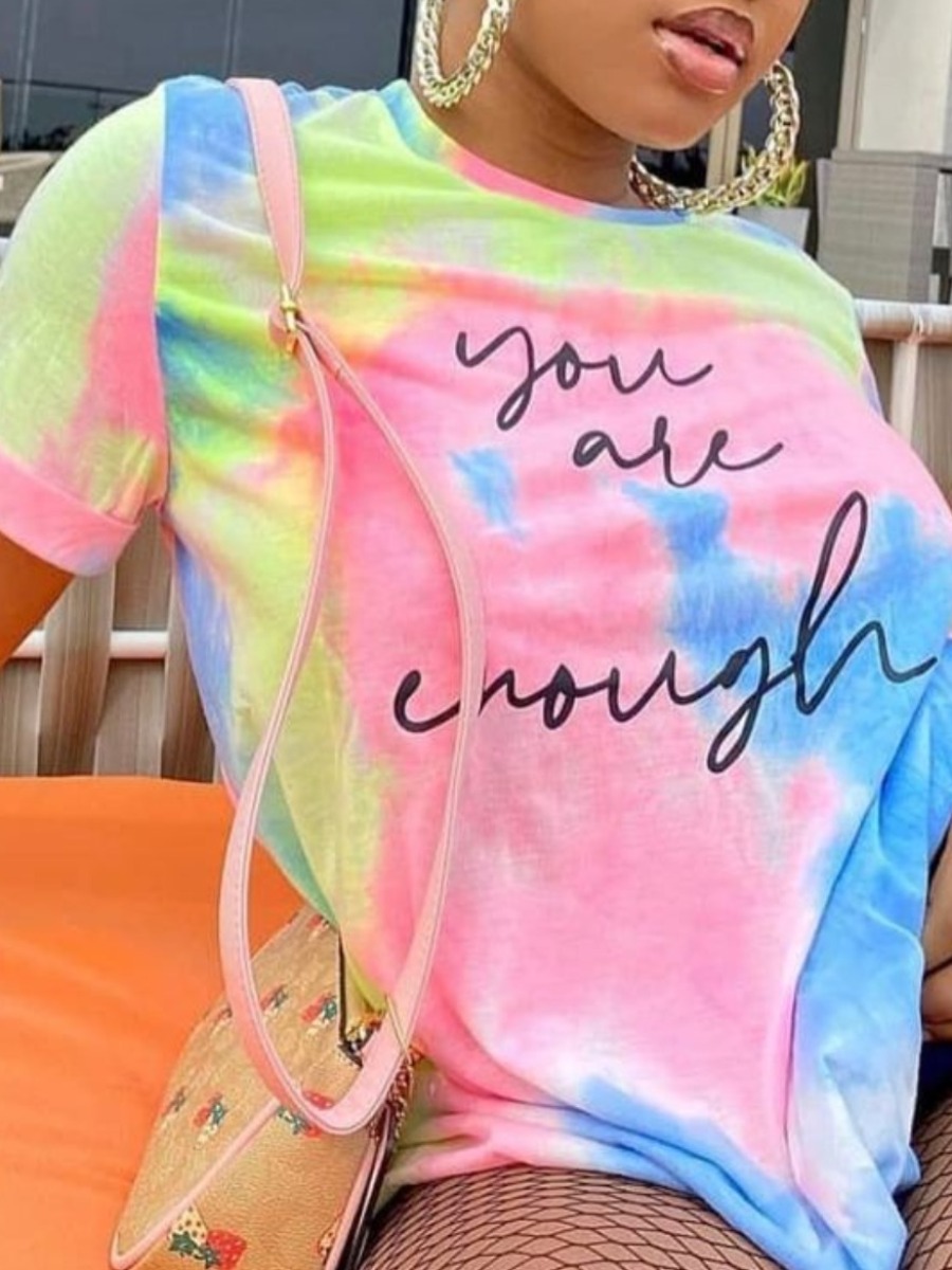 

Lovely Casual Letter Print Tie-dye Multicolor T-shirt, Multi