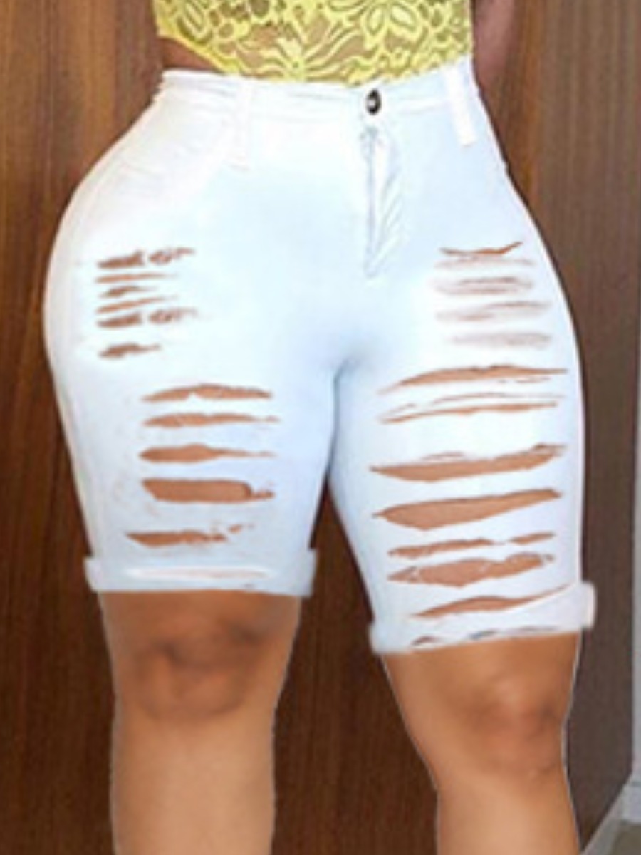 

LW Street High-waisted Ripped White Denim Shorts