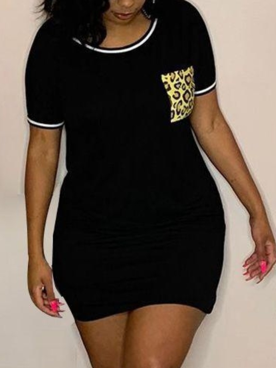 

Lovely Casual Leopard Print Striped Black Mini Dress