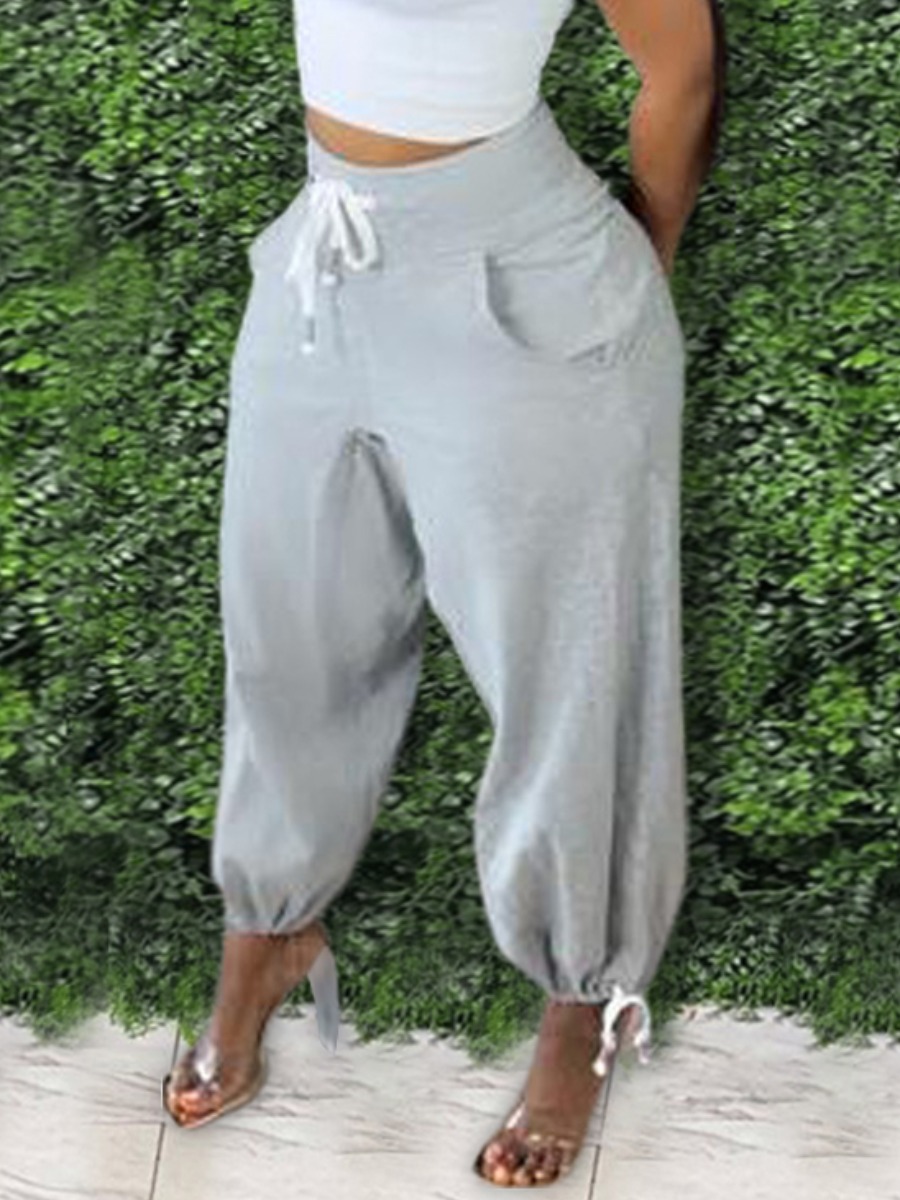 

Lovely Street High-waisted Drawstring Grey Pants