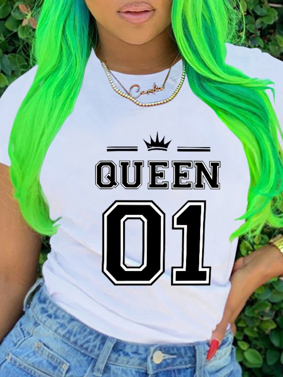 

Lovely Casual Crown Letter Print White T-shirt