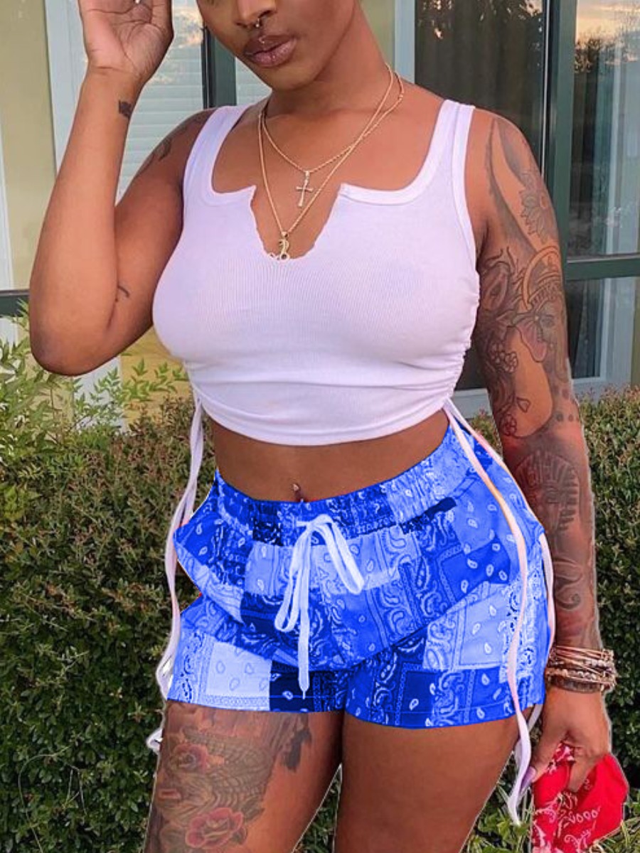 LW Rib-Knit Cashew Print Drawstring Shorts Set