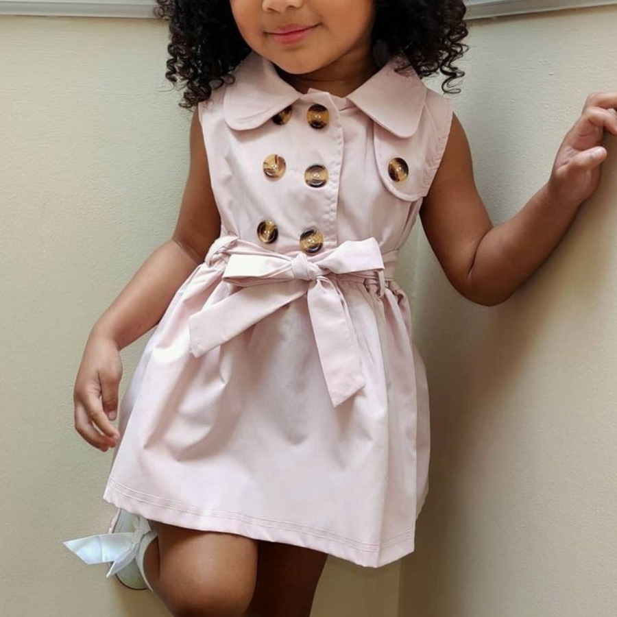 

Lovely Girl Casual Button Bandage Flounce Design Khaki Knee Length Dress