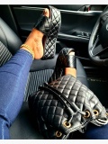 LW Casual Quilted Slide Black Platform Slides