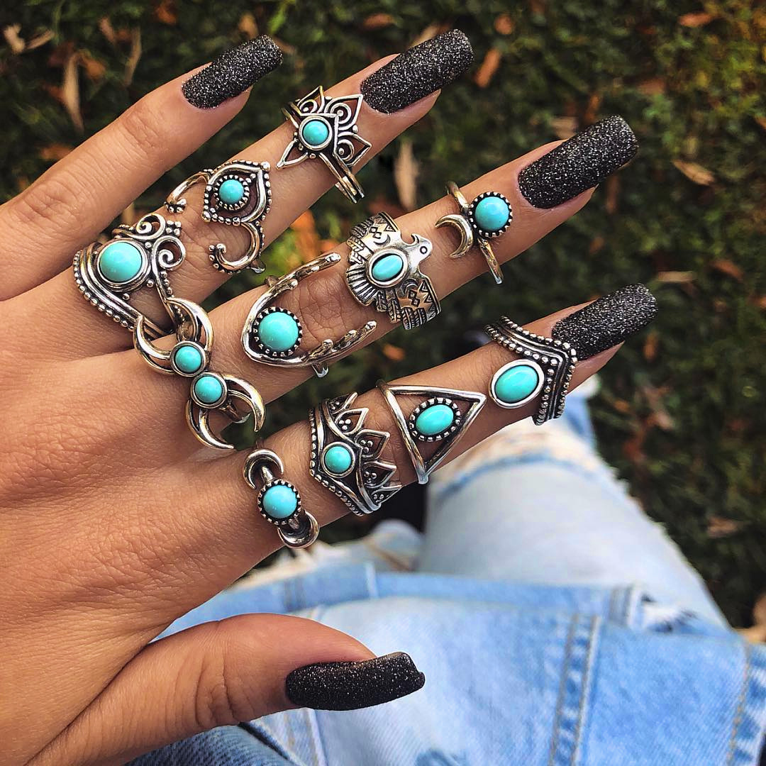 

Lovely Casual Crown Moon Decoration Silver 11-piece Ring