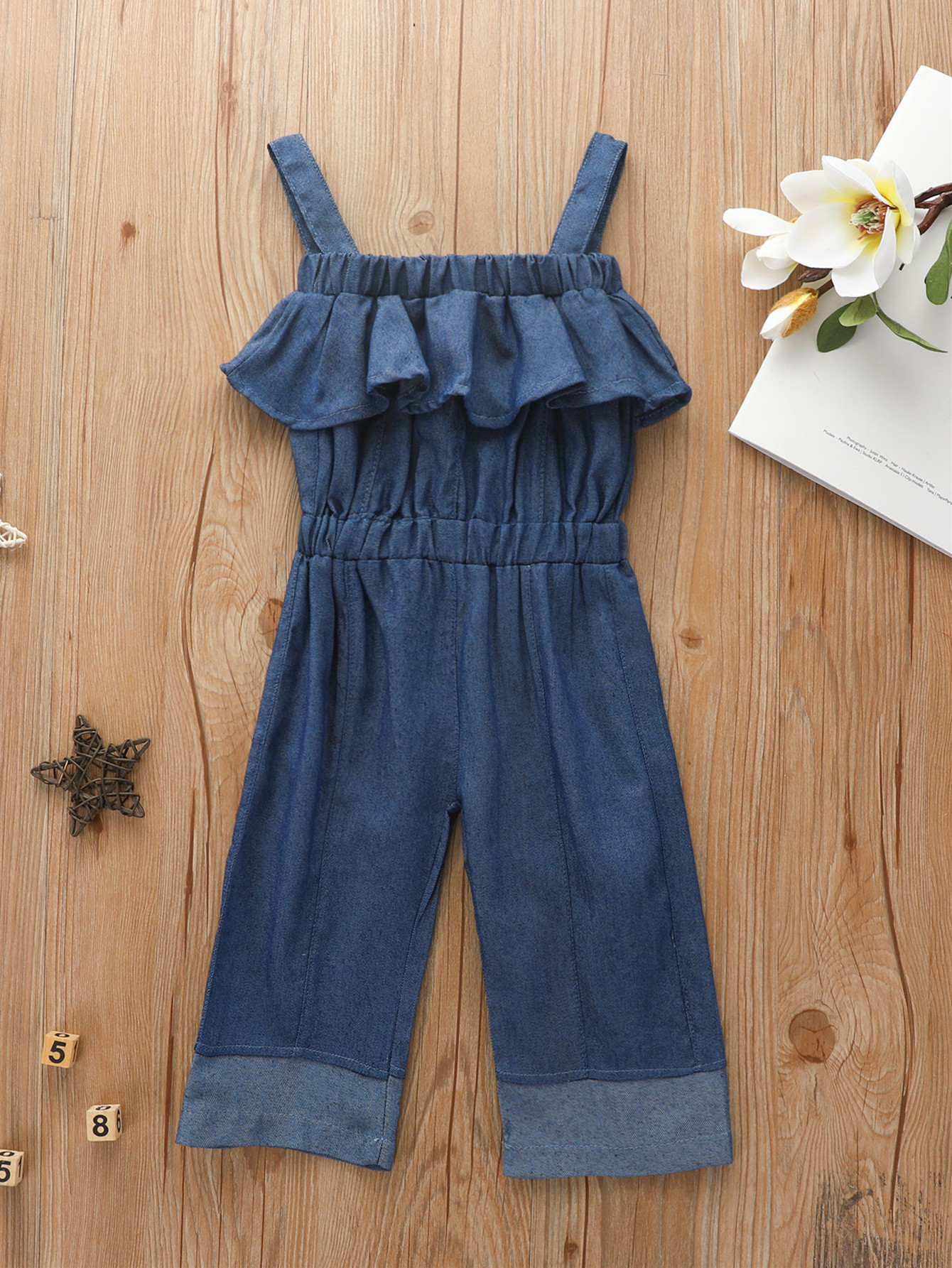 

Lovely Girl Casual Ruffle Flounce Design Deep Blue One-piece Jumpsuit