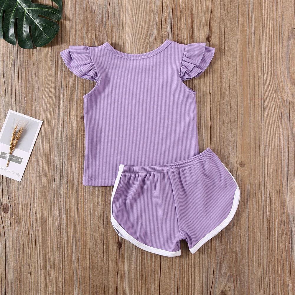 

Lovely Girl Sporty Flounce Design Drawstring Purple Two Piece Shorts Set
