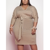 Lovely Plus Size Casual Dot Print Bandage Design A