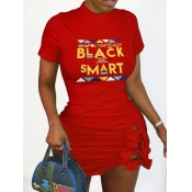 LW Plus Size Casual Letter Print Knot Design Red M