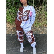 Lovely Street O Neck Butterfly Print Patchwork Red