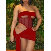 Lovely Sexy See-through Bandage Design Wine Red Tw