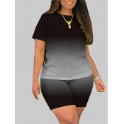 LW Plus Size Street O Neck Gradient Black Two-piec