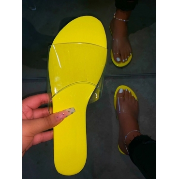 

Lovely Casual See-through Yellow Slippers