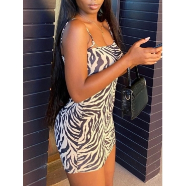 LW Casual Zebra Stripe Basic Skinny Black Mini Dress