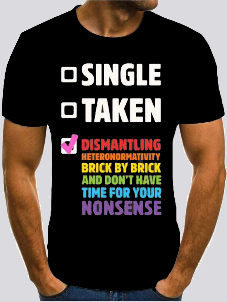 

Lovely Men Casual O Neck Letter Print Black T-shirt