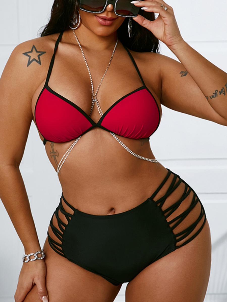 

Lovely Boho Bandage Hollow-out Design Red Two-piece Swimsuit