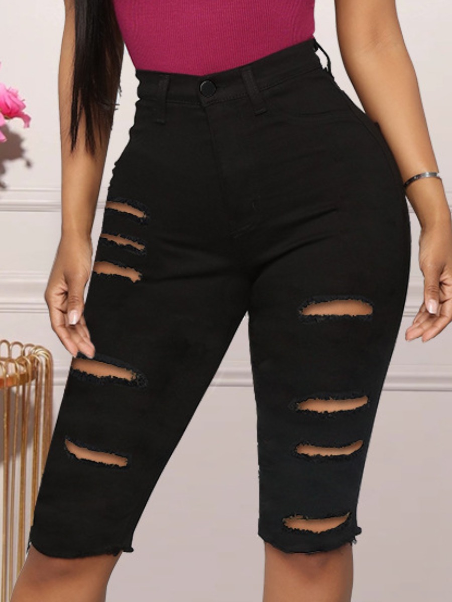 

Lovely Street High-waisted Ripped Black Denim Shorts