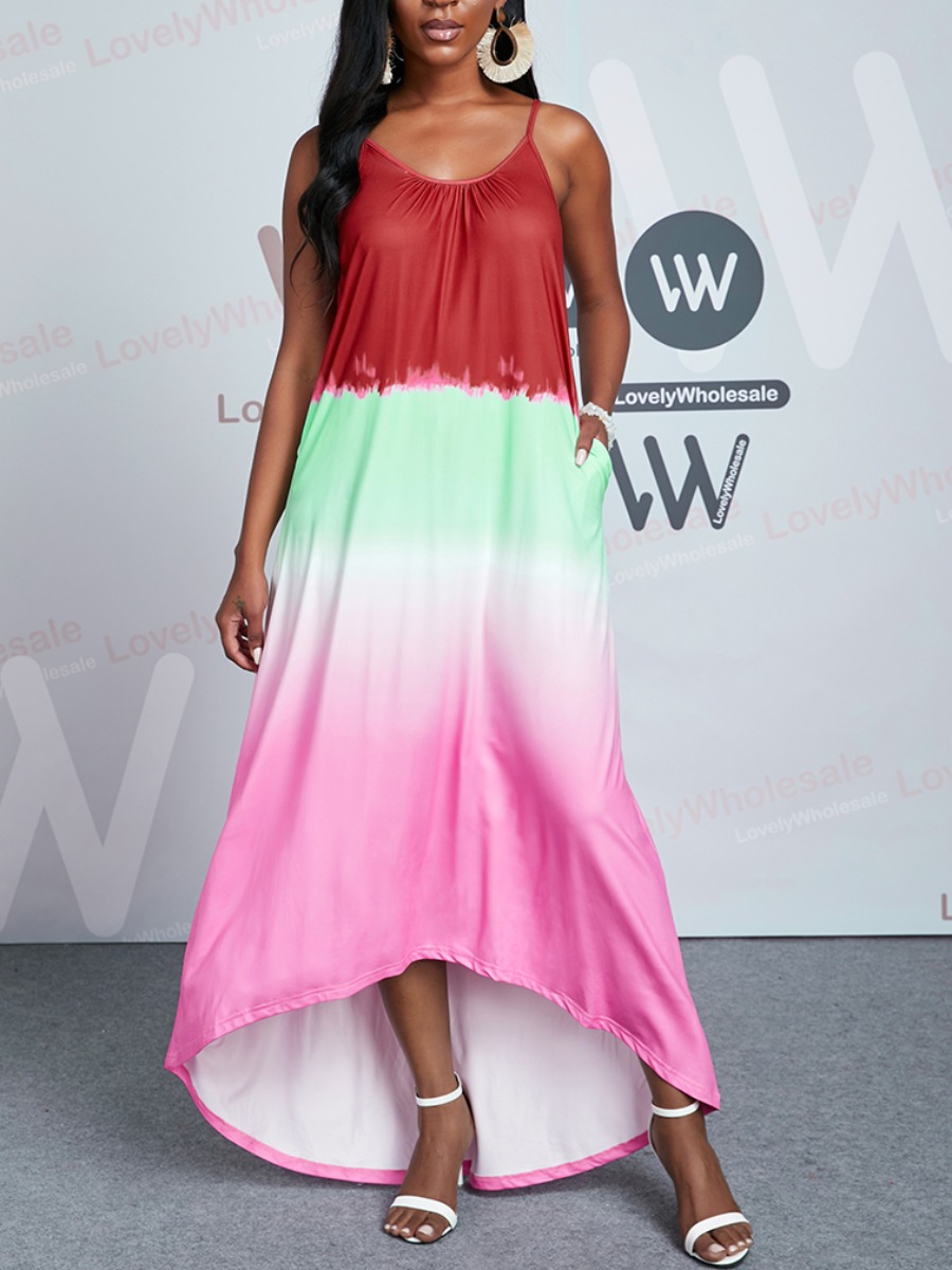

Lovely Boho Tie-dye Backless Red Ankle Length Dress