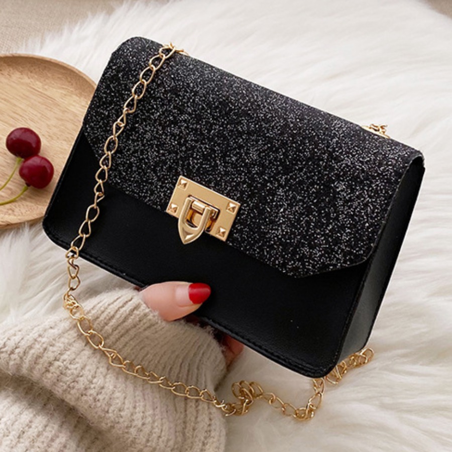 LovelyWholesale Casual Sequined Chain Strap Black Crossbody Bags All Seasons Casual Sequined Spring Summer 2024