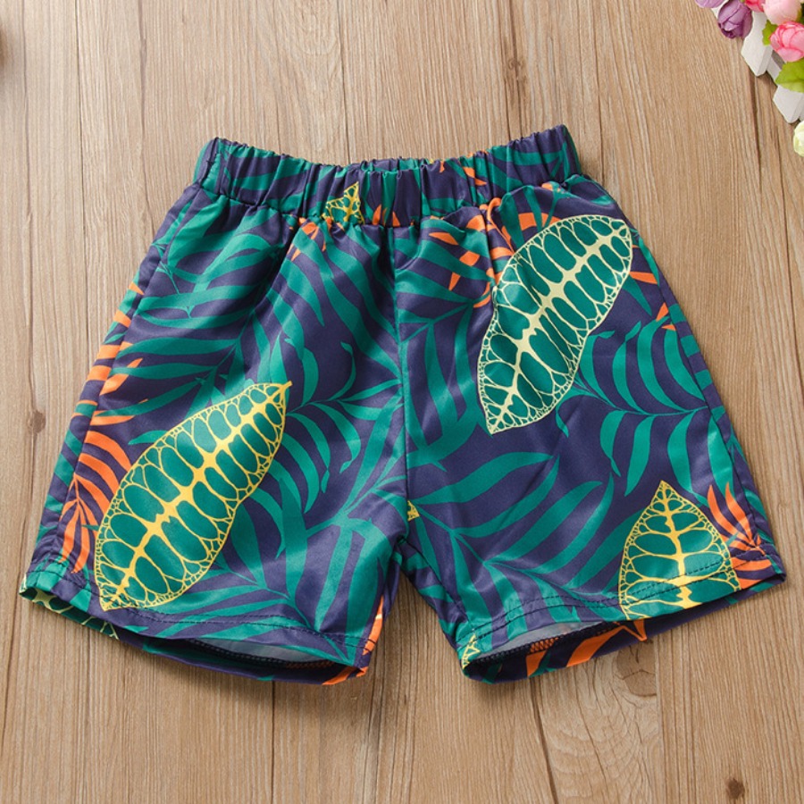 

Lovely Boy Boho Floral Print Patchwork Green Shorts