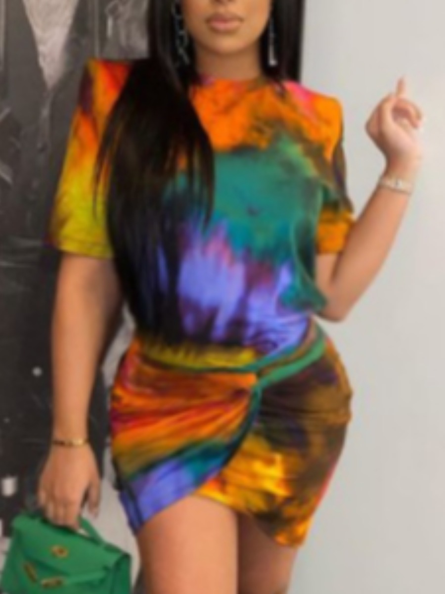 

Lovely Casual Tie-dye Bandage Design Multicolor Mini Dress, Multi