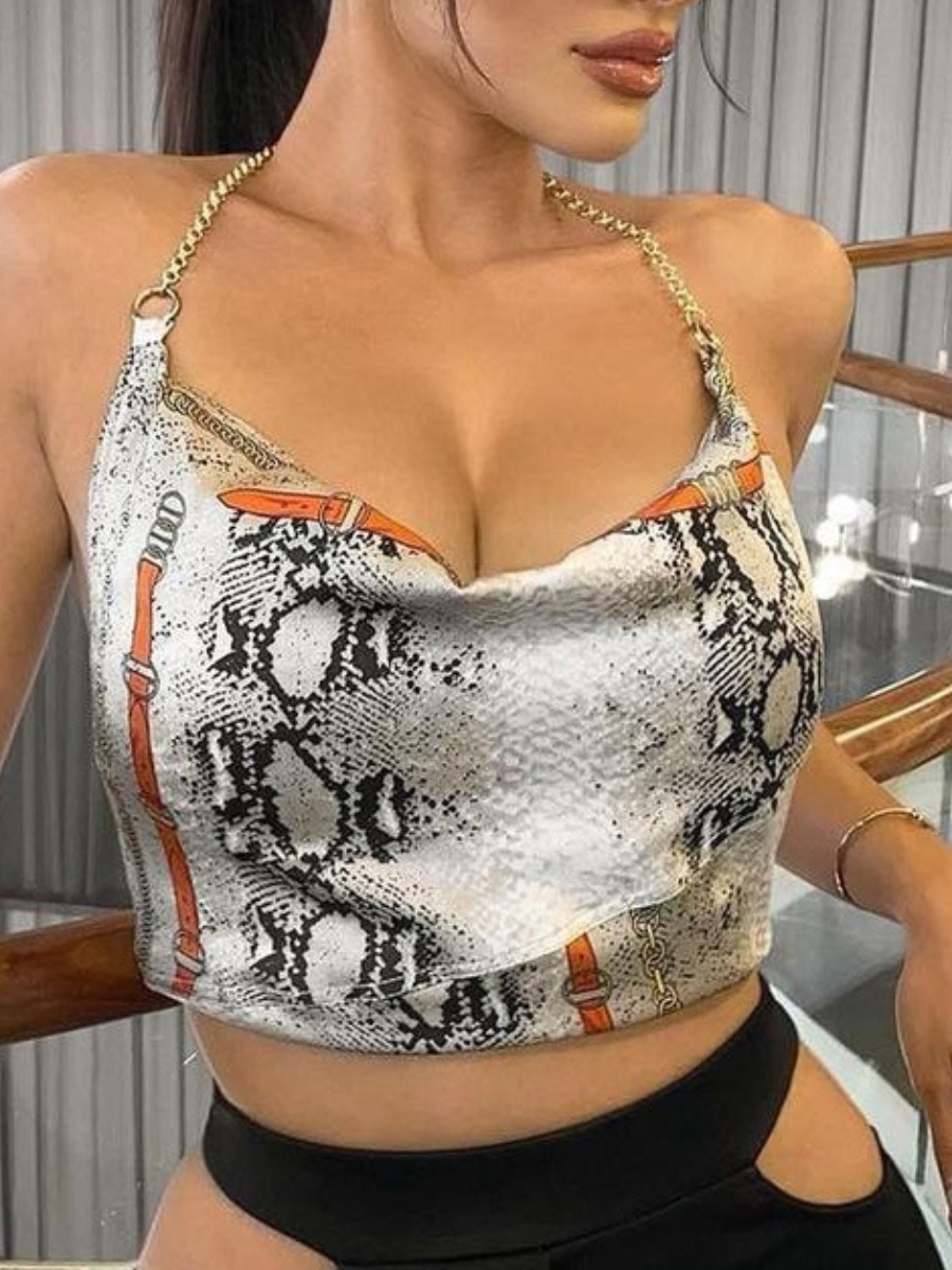 

Lovely Street Cobra Print Chain Strap Grey Camisole