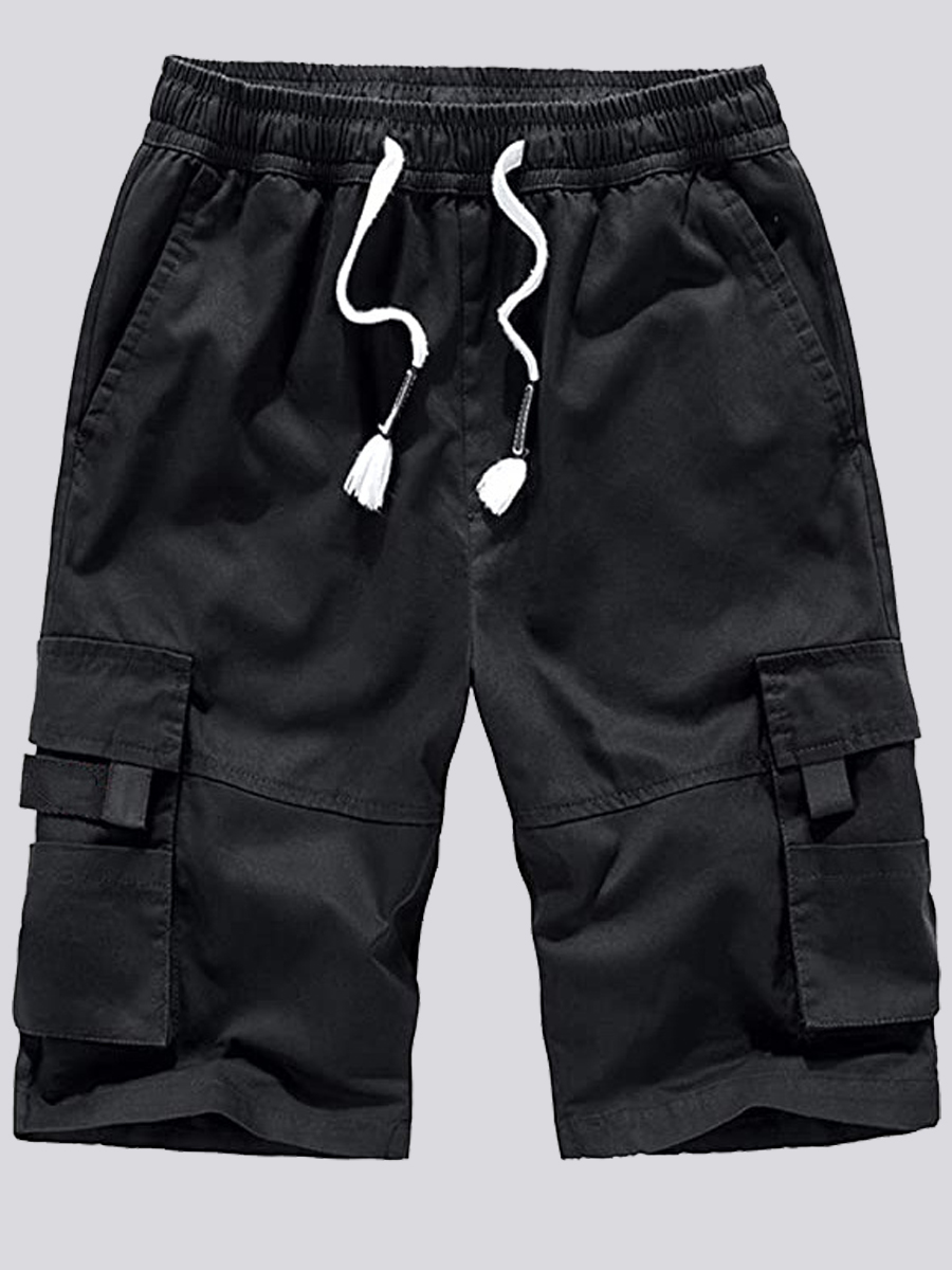 

Lovely Men Street Drawstring Side Pocket Khaki Shorts, Black