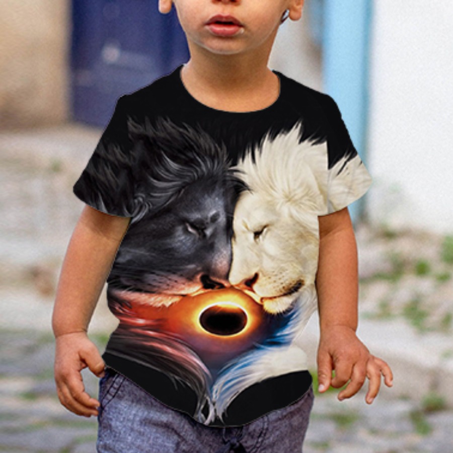 

Lovely Boy Street O Neck Animal Print Black T-shirt