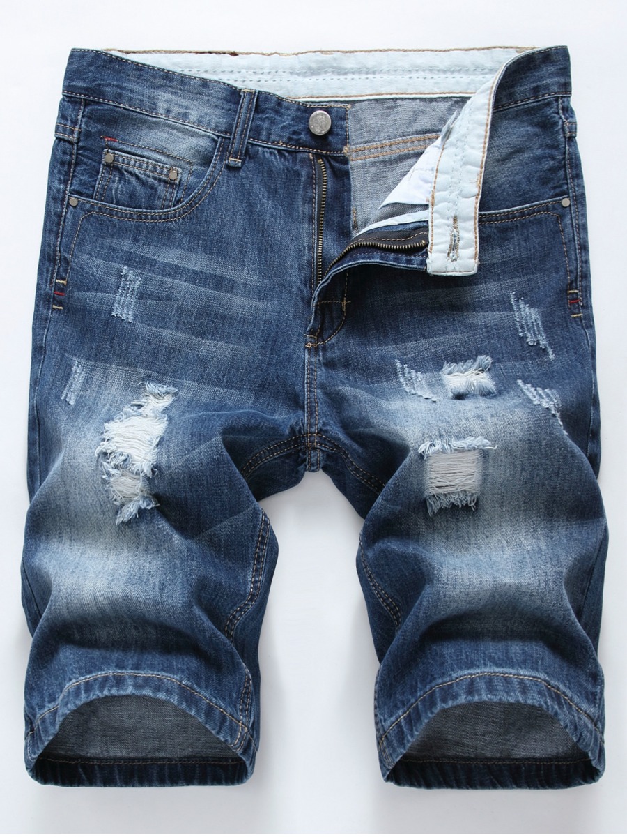 

Lovely Men Casual Mid Waist Ripped Blue Denim Shorts