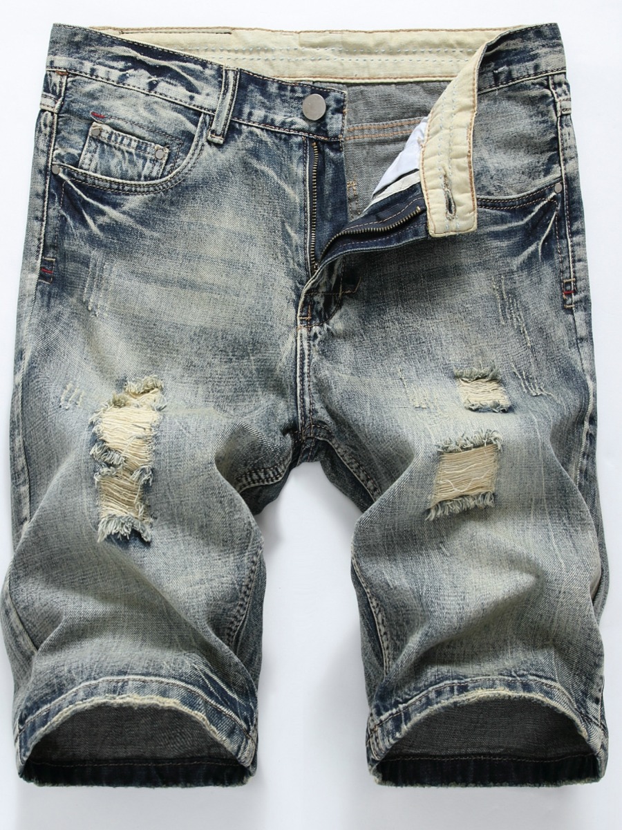 

Lovely Men Casual Mid Waist Ripped Grey Denim Shorts