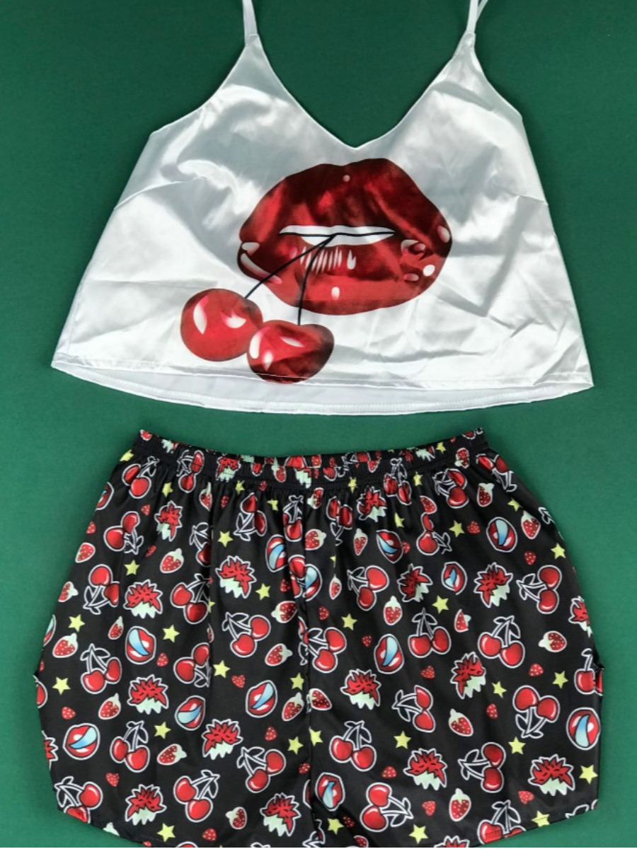 

LW Casual Lip Print Patchwork Red Sleepwear