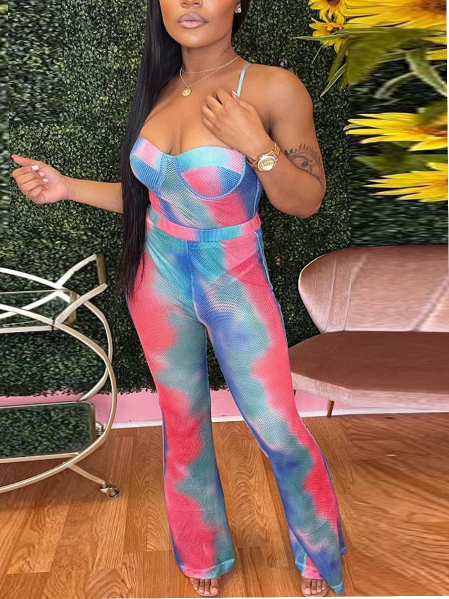 

Lovely Street Tie Dye Flared Blue Two Piece Pants Set