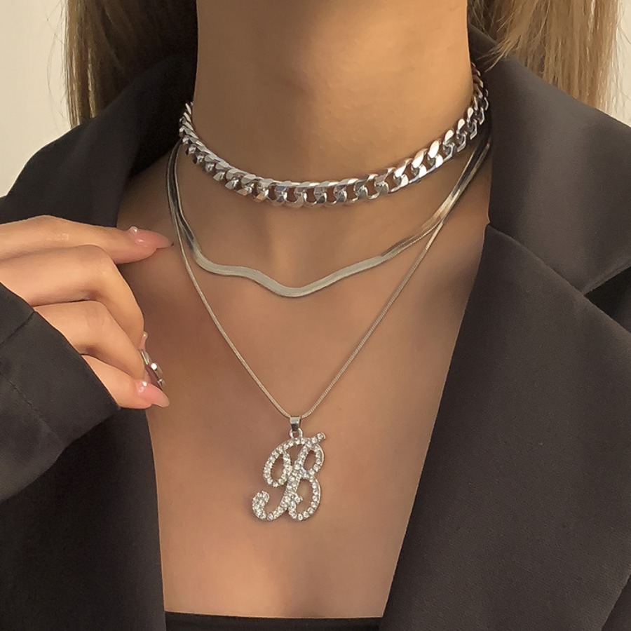

LW Street Letter Decoration Silver Multilayer Necklace